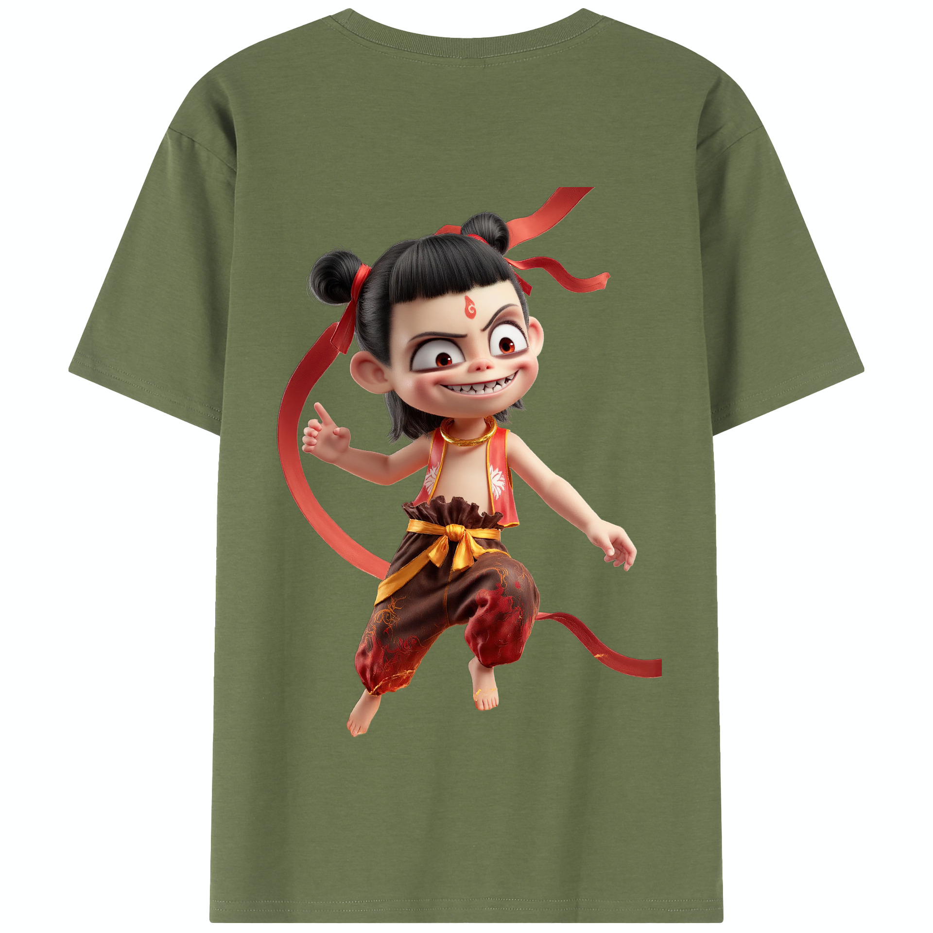（画像用） Ne Zha 2 ナタ 魔童の大暴れ 綿100％半袖Tシャツ（背面プリント）